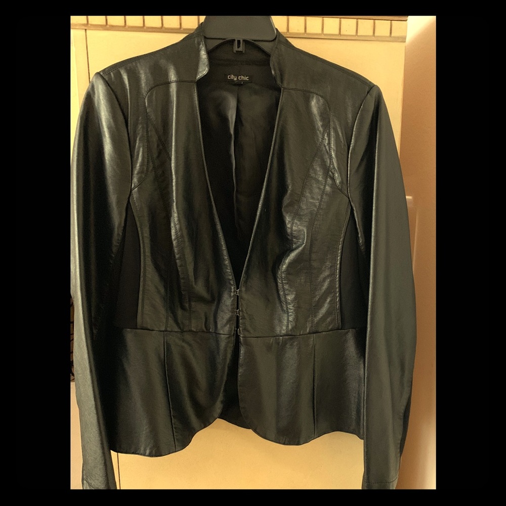 City Chic Peplum Faux Leather Jacket
